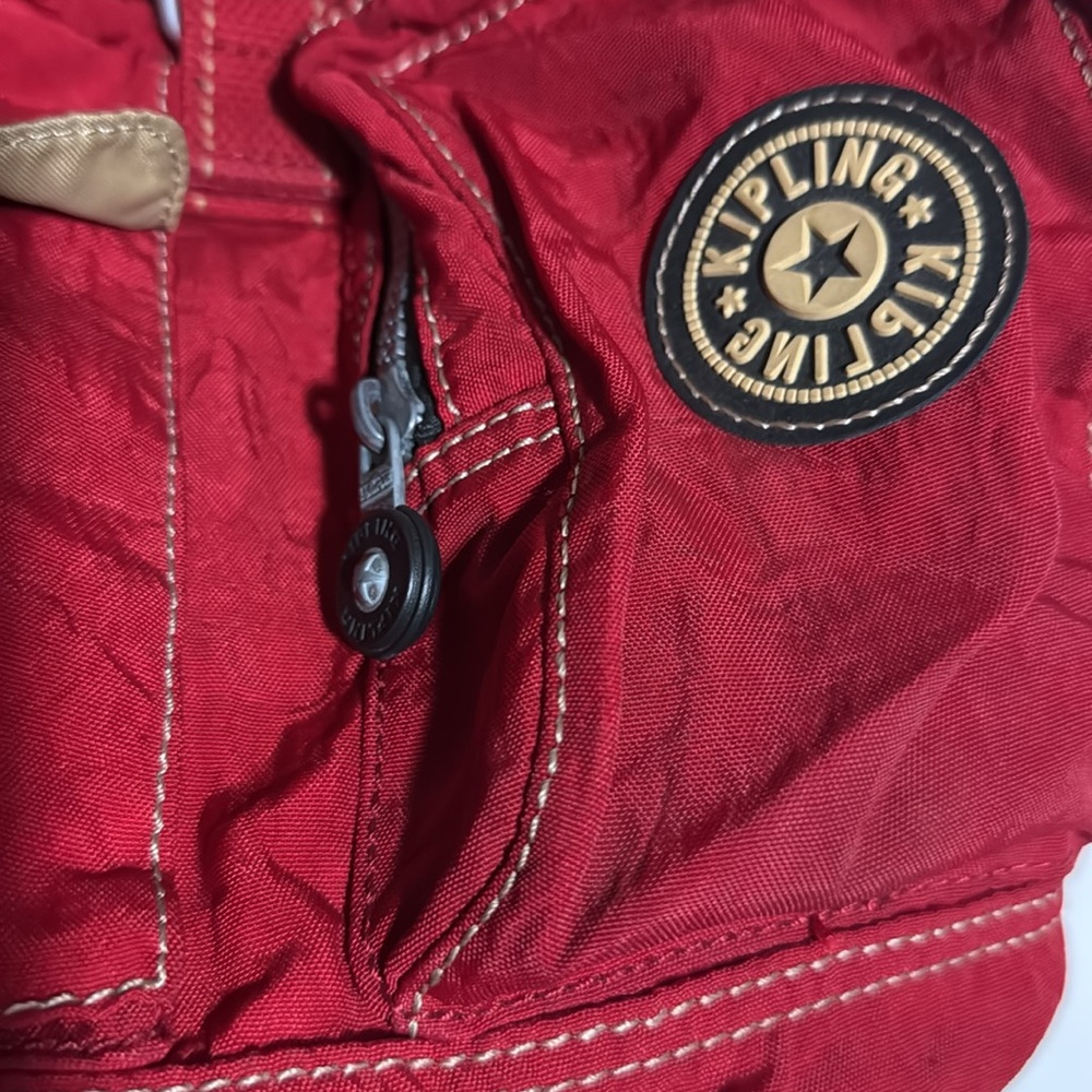 Rare Vintage Kipling Red Small Backpack Drawstring - image 4